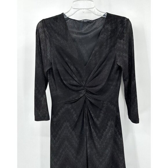 ILSE JACOBSEN HORNBAEK dress a line knit v neck stretch 3/4 sleeve black M - Picture 3 of 7